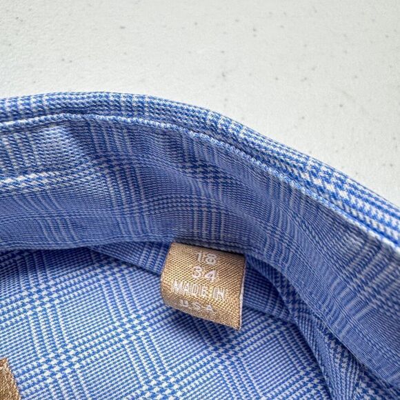 Gitman Bros Dress Shirt Mens 18 34 Blue Plaid Business Casual Preppy Wedding - Picture 8 of 12